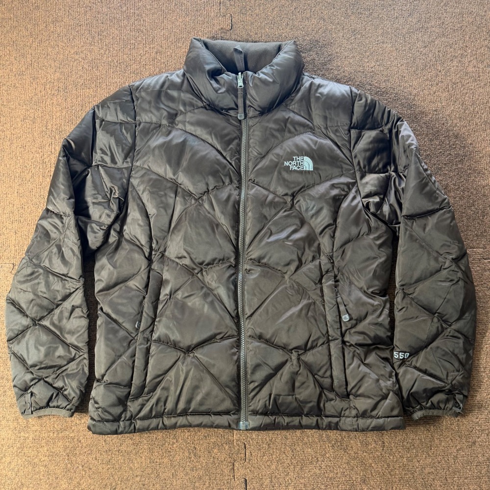 The North Face Womens 550 Down Puffer Jacket Brown Quilted Full Zip Coat L